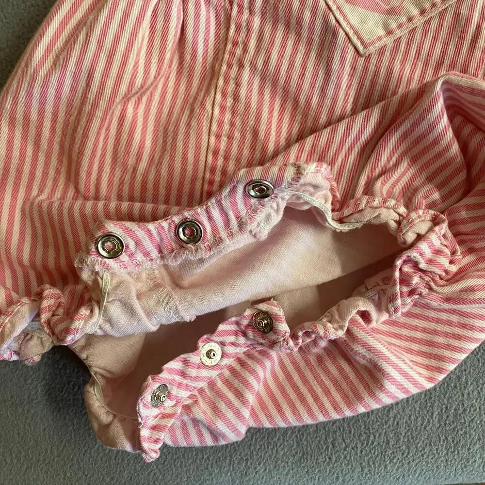 Vtg 80s 90s Offspring Playsuit Jumper Romper Girls 24M Pink Stripe Tulips Cotton